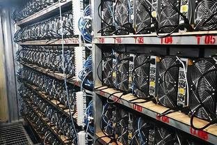 A modern mining farm with rows of mining rigs working tirelessly